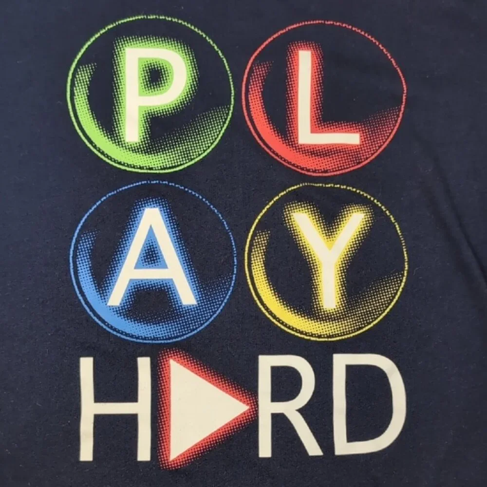 The Childrens Place Graphic Gaming Tee Navy Blue Play Hard Boys Youth XL 14